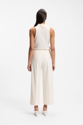 Relaxed-fit pants with pleat front, White