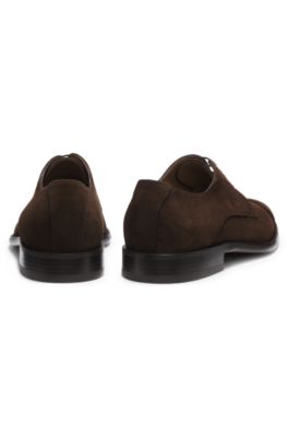 Chaussures derby en daim &agrave; bout rapport&eacute;, Marron fonc&eacute;