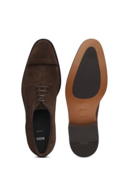 Chaussures derby en daim &agrave; bout rapport&eacute;, Marron fonc&eacute;