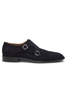 Chaussures monk en daim &agrave; double bride, Bleu fonc&eacute;
