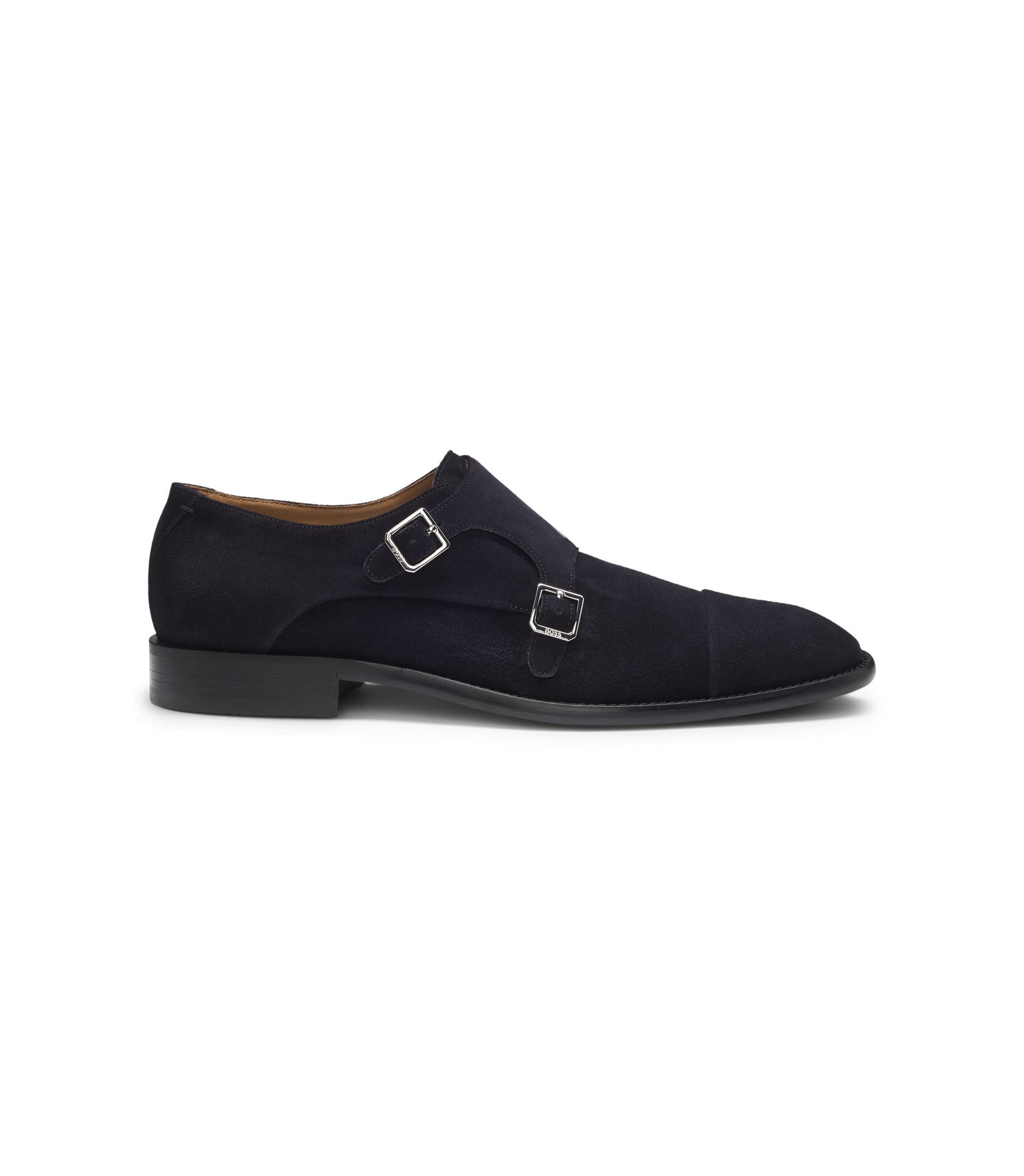 BOSS - Monk shoes in suede with double strap - Dark Blue