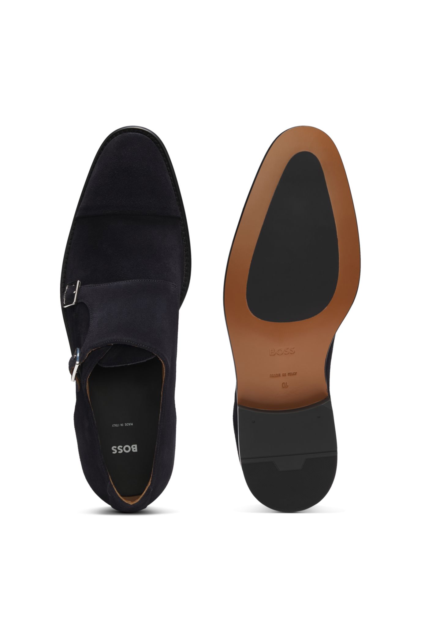 HUGO BOSS ダブルモンク　シューズ BOSS - Monk shoes in suede with double strap - Dark Blue