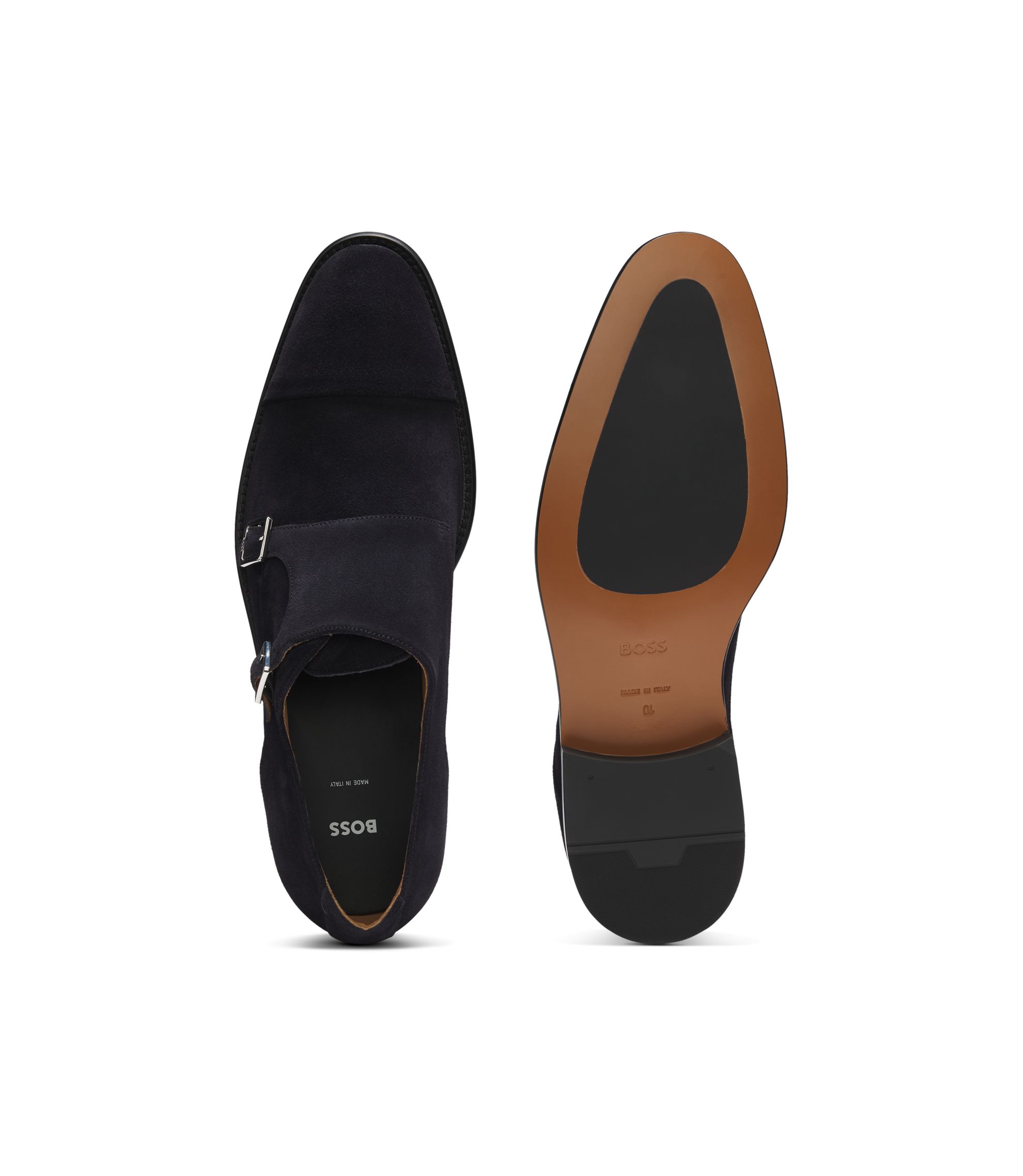 BOSS - Monk shoes in suede with double strap - Dark Blue