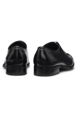 Brushed-leather Derby shoes with apron toe, Black