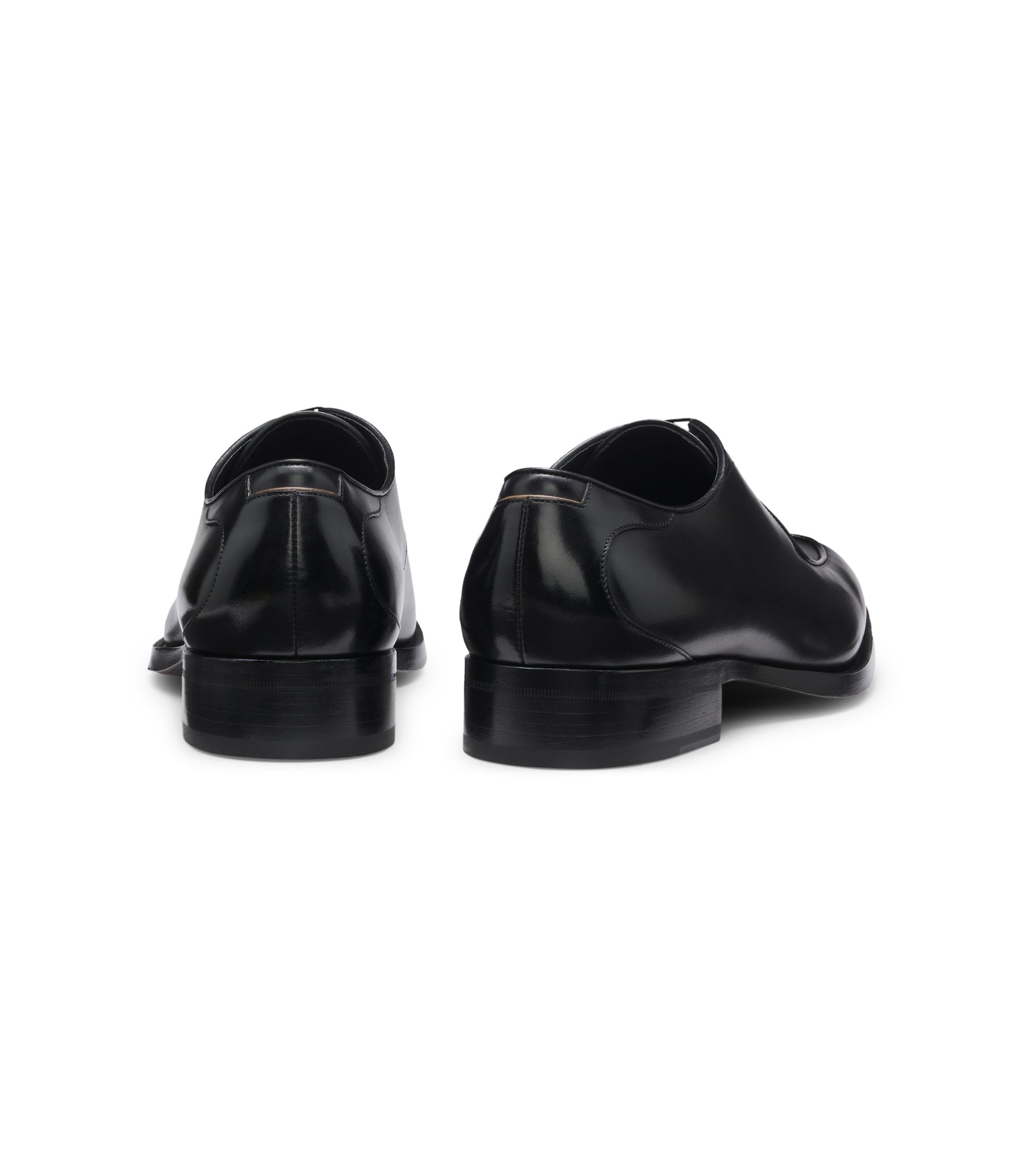 BOSS - Brushed-leather Derby shoes with apron toe - Black