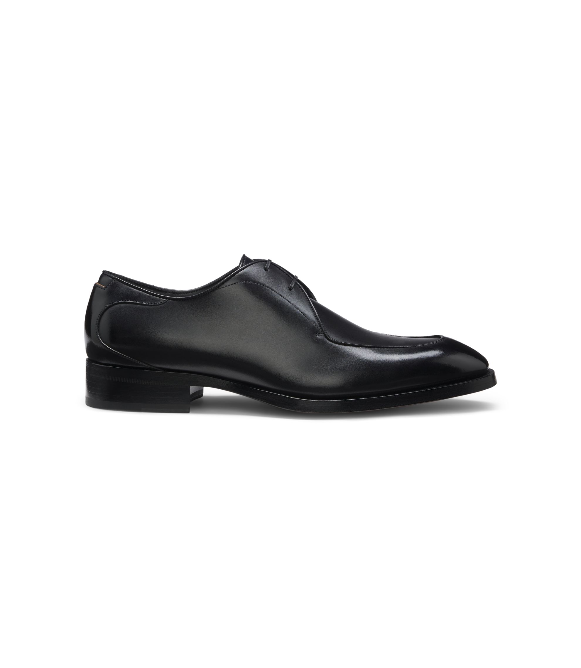 BOSS - Brushed-leather Derby shoes with apron toe - Black