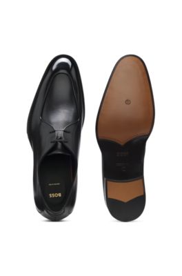 Chaussures derby en cuir bross&eacute; &agrave; plateau, Noir