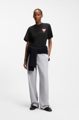 Camiseta de punto de algod&oacute;n con ilustraci&oacute;n de coraz&oacute;n, Negro