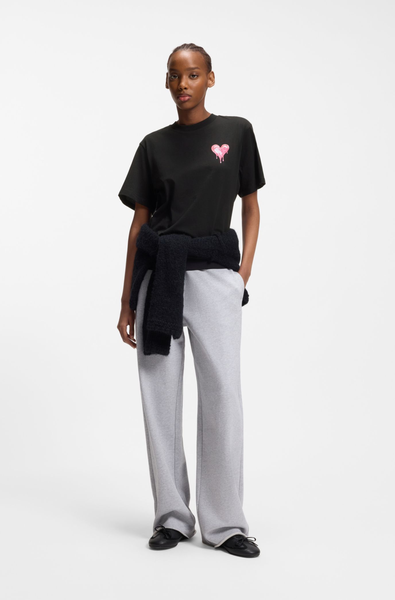 HUGO - Heart-artwork T-shirt in cotton jersey - Black