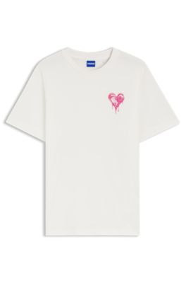 Camiseta de punto de algod&oacute;n con ilustraci&oacute;n de coraz&oacute;n, Blanco