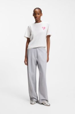 Camiseta de punto de algod&oacute;n con ilustraci&oacute;n de coraz&oacute;n, Blanco