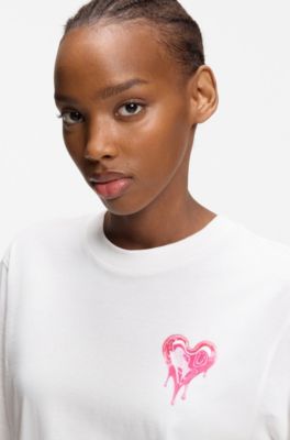 Camiseta de punto de algod&oacute;n con ilustraci&oacute;n de coraz&oacute;n, Blanco