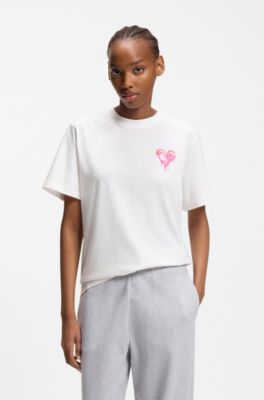 Camiseta de punto de algod&oacute;n con ilustraci&oacute;n de coraz&oacute;n, Blanco