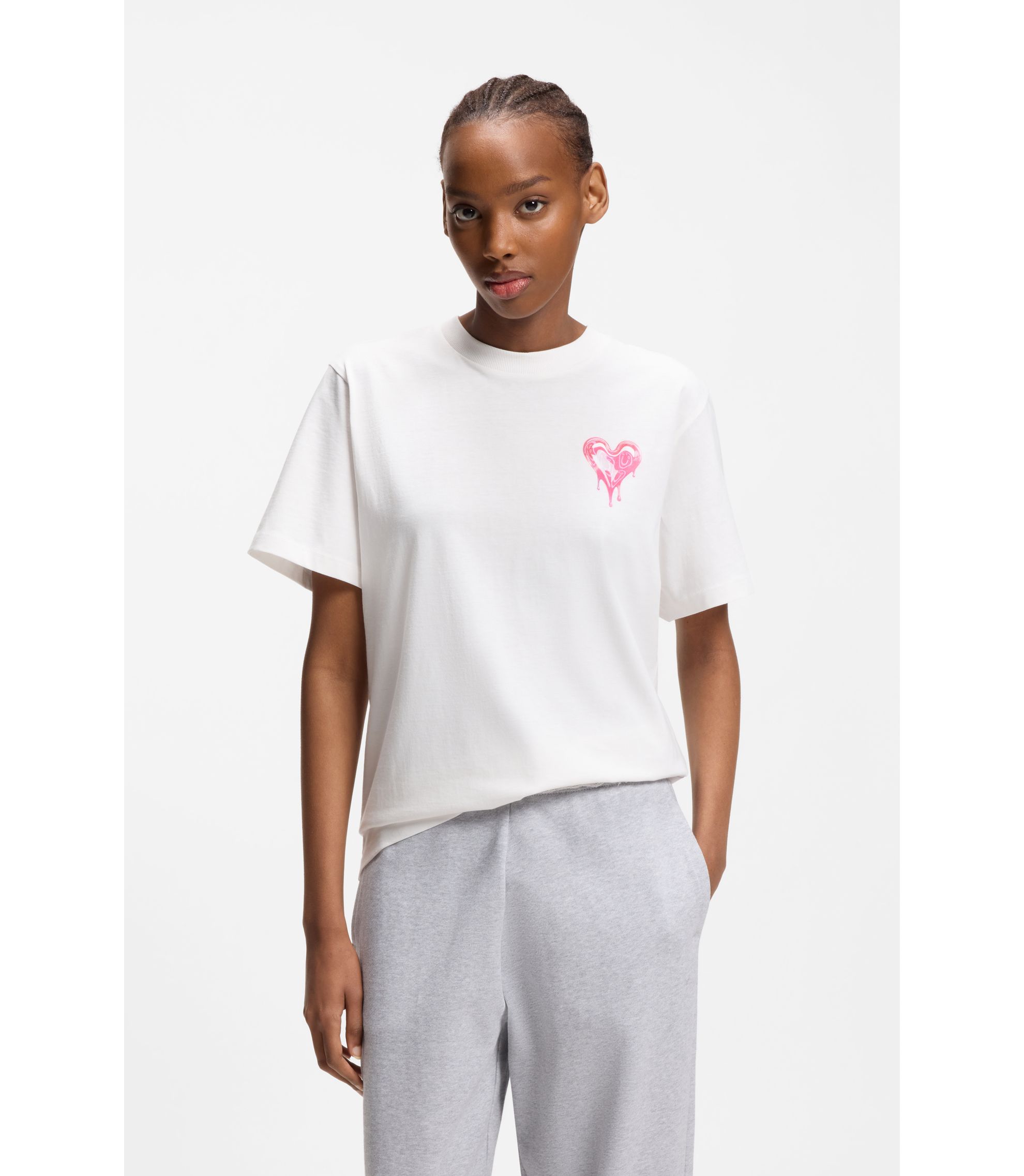 HUGO - Heart-artwork T-shirt in cotton jersey - White