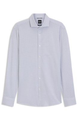Printed slim-fit shirt in performance-stretch jersey, Light Blue