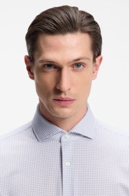 Printed slim-fit shirt in performance-stretch jersey, Light Blue
