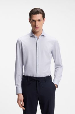 Printed slim-fit shirt in performance-stretch jersey, Light Blue