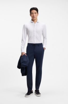 Camisa slim fit en punto t&eacute;cnico el&aacute;stico estampado, Celeste