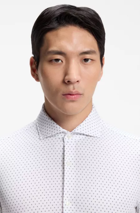 Printed slim-fit shirt in performance-stretch jersey