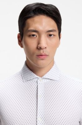 Printed slim-fit shirt in performance-stretch jersey, Light Blue