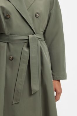 Trench d&eacute;perlant avec ceinture, Vert sombre