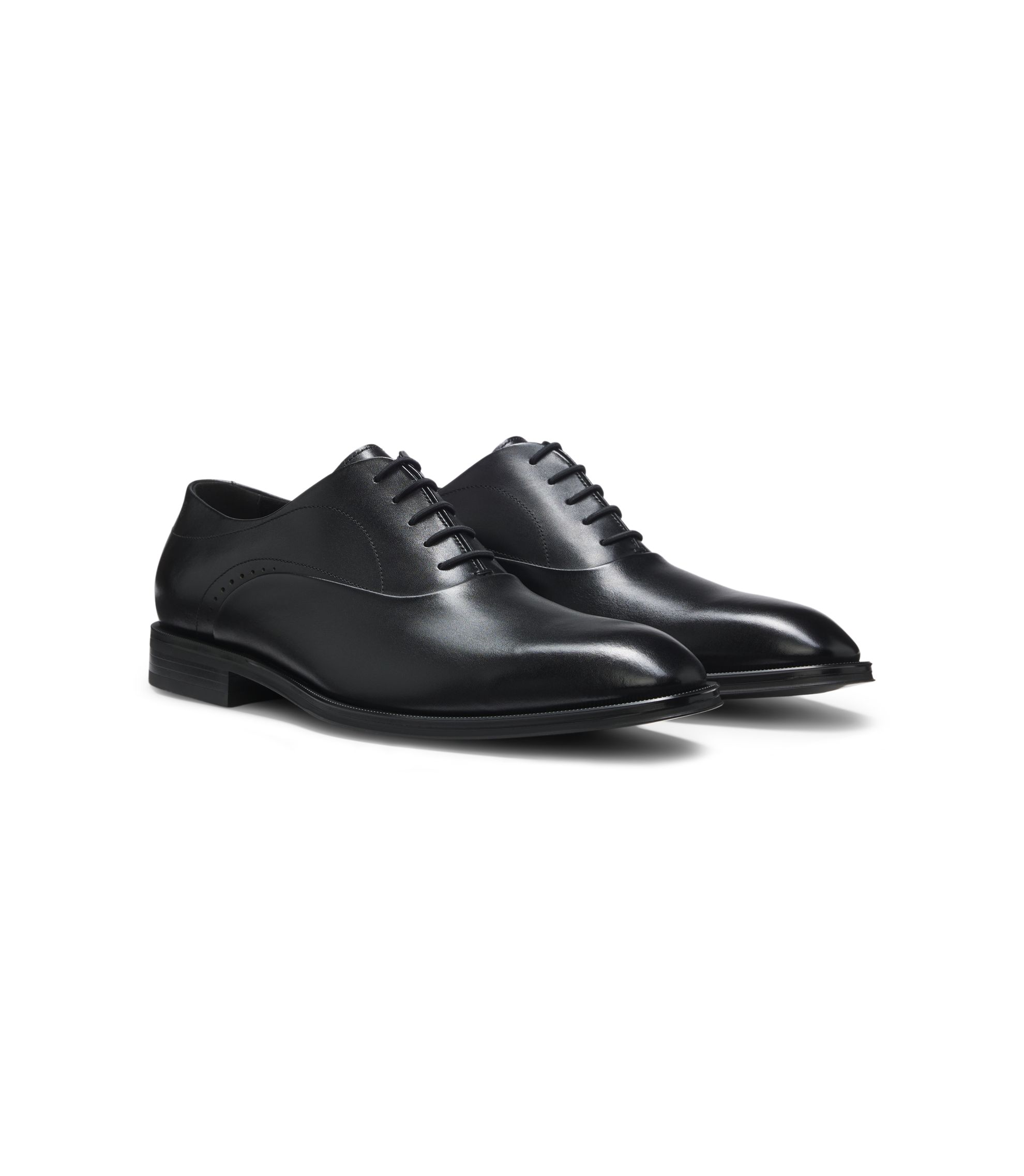 HUGO BOSS Men\'s Black Leather Lace Up Oxford Dress Shoes US 8 BOSS - Italian-made leather Derby shoes - Black main image 2