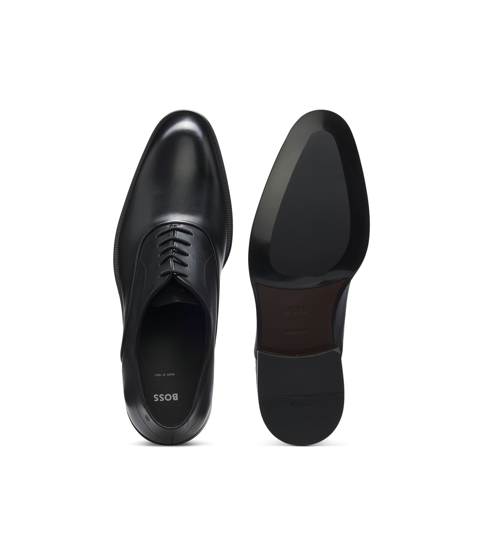 BOSS - Leather Oxford shoes with perforated details - Black