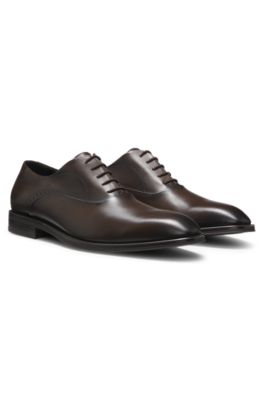 Leather Oxford shoes with perforated details, Dark Brown