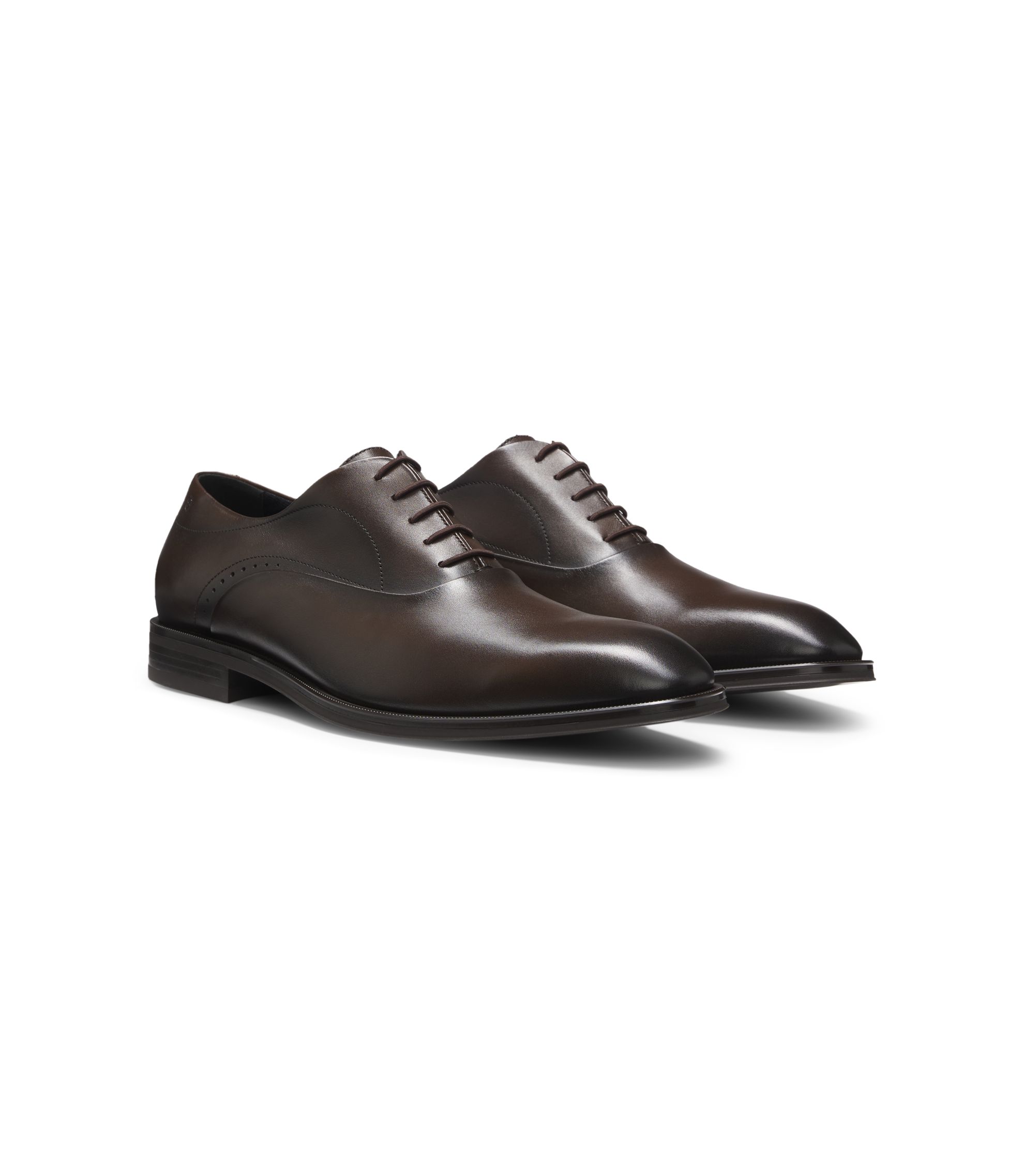 BOSS - Leather Oxford shoes with perforated details - Dark Brown