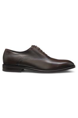 Leather Oxford shoes with perforated details, Dark Brown