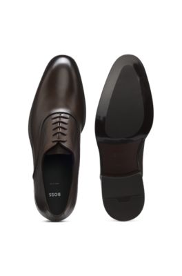 Leather Oxford shoes with perforated details, Dark Brown