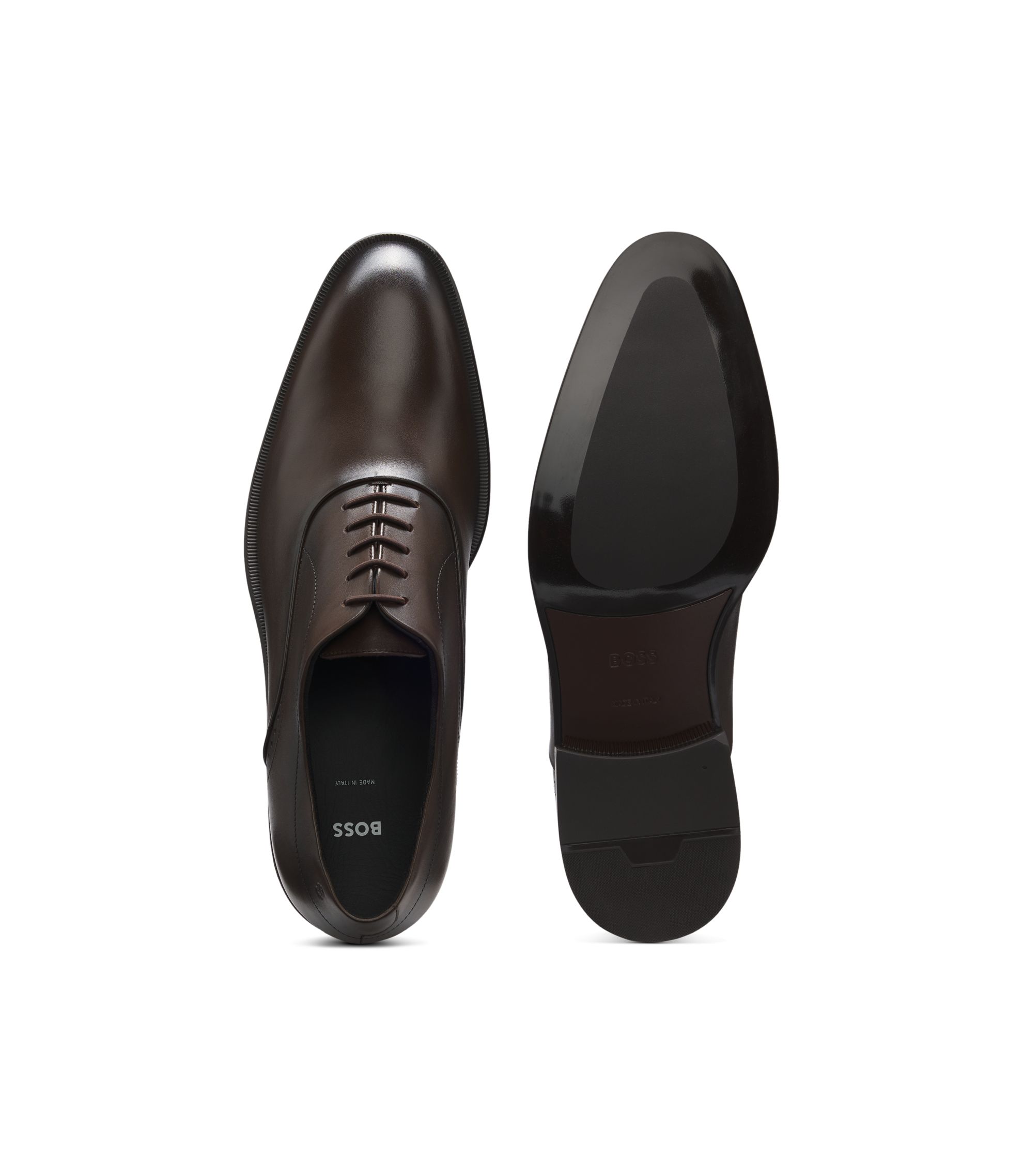hugo boss leather dress shoes BOSS Leather Oxford Shoes with perforated Details