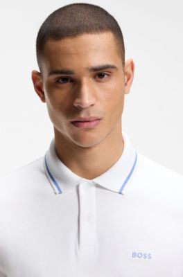 Paddy slim-fit polo shirt in interlock cotton, White