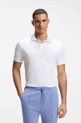 Paddy slim-fit polo shirt in interlock cotton, White