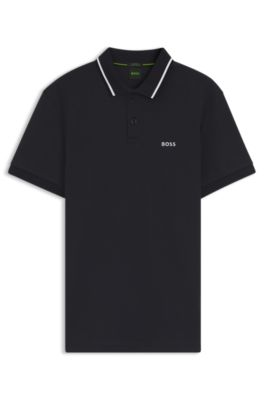 Polo Paddy Slim en coton interlock, Bleu fonc&eacute;