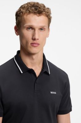 Polo Paddy Slim en coton interlock, Bleu fonc&eacute;