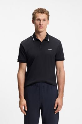 Paddy slim-fit polo shirt in interlock cotton, Dark Blue
