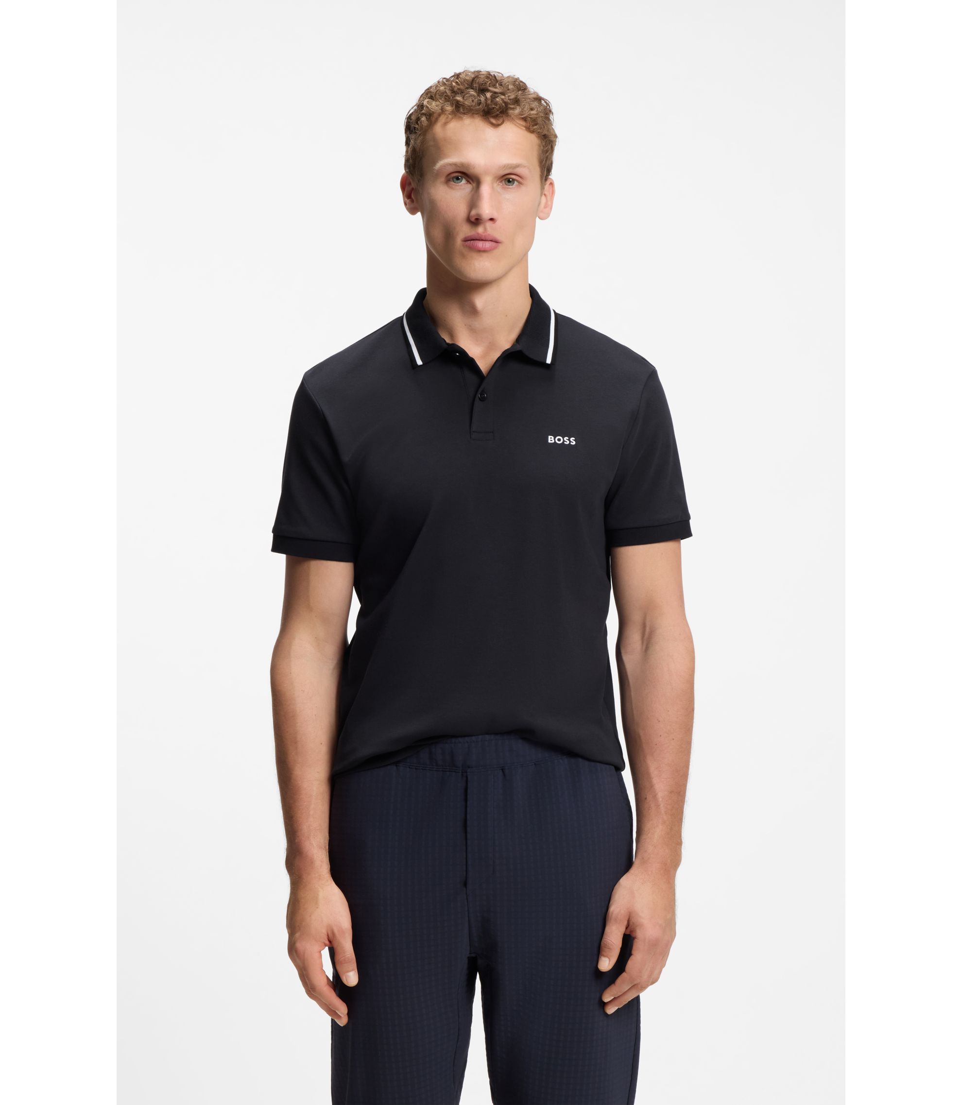 BOSS - Paddy slim-fit polo shirt in interlock cotton - Dark Blue