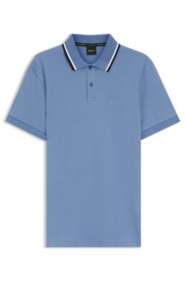 Polo Paddy slim fit de algod&oacute;n interlock, Celeste