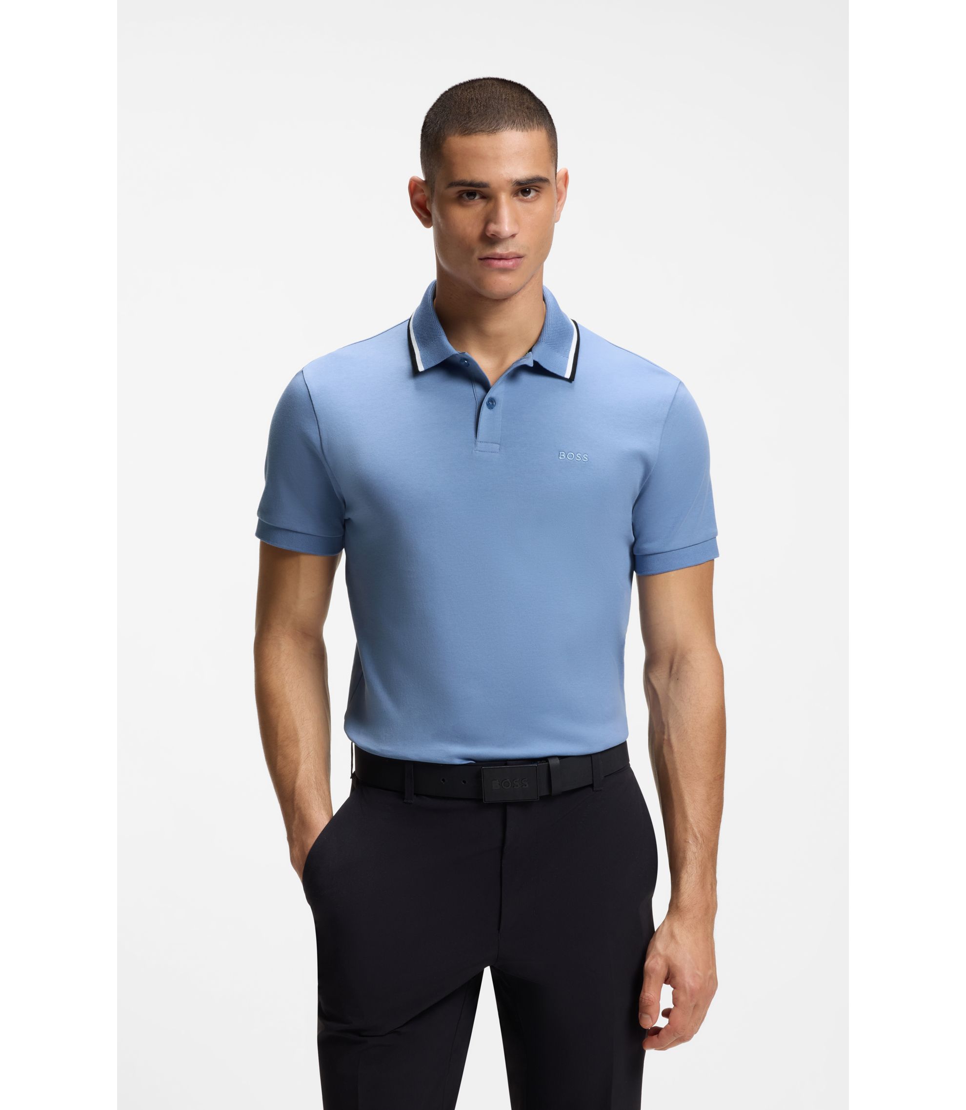 BOSS - Paddy slim-fit polo shirt in interlock cotton - Light Blue