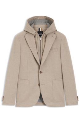 Slim-fit jacket with integrated hoodie, Khaki