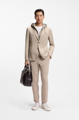 Slim-fit jacket with integrated hoodie, Khaki