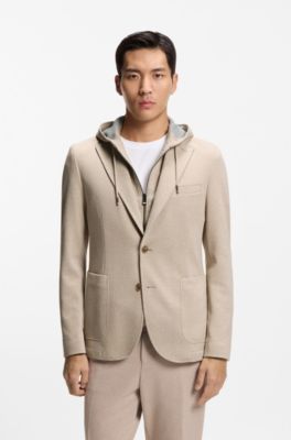 Slim-fit jacket with integrated hoodie, Khaki
