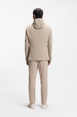 Slim-fit jacket with integrated hoodie, Khaki
