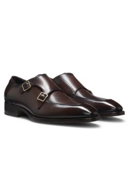 Chaussures en cuir bross&eacute; &agrave; double bride, Marron fonc&eacute;