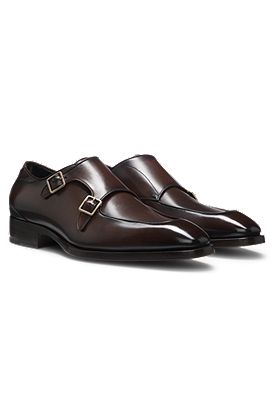 Brushed-leather monk shoes with double strap