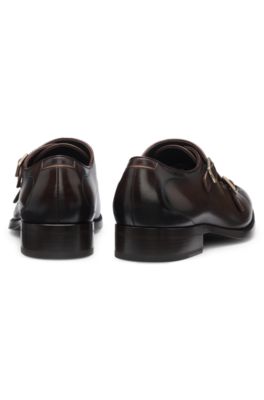 Chaussures en cuir bross&eacute; &agrave; double bride, Marron fonc&eacute;