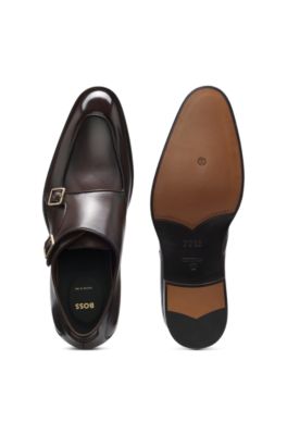 Chaussures en cuir bross&eacute; &agrave; double bride, Marron fonc&eacute;