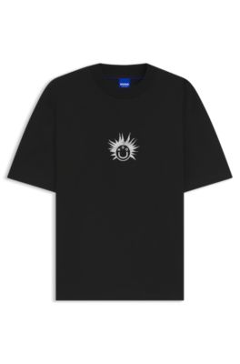Camiseta de punto de algod&oacute;n con ilustraci&oacute;n Happy HUGO, Negro