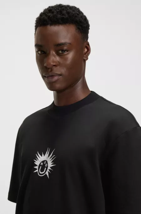 Cotton-jersey T-shirt with Happy HUGO artwork